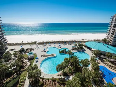 an aerial view of a resort with the beach at Edgewater Tower Iii 612 in Panama City Beach