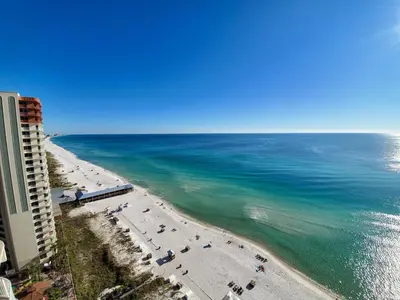 an aerial view of the beach and ocean at Shores of Panama 1704 - 2 Bedroom Bunk Room Sleeps 8, Updated! Res, Parking condo in Panama City Beach