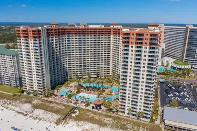 an aerial view of a resort with a pool at Shores of Panama 1804 - 2 Bedroom Bunkroom Sleeps 8, Updated! Free Fun, condo in Panama City Beach