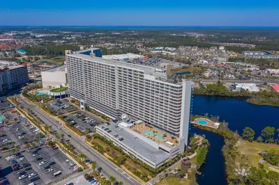 an aerial view of a large hotel building at Laketown Wharf #2025 in Panama City Beach