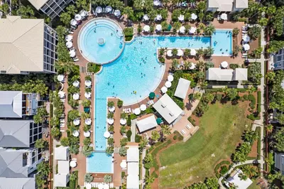 an overhead view of a pool at a resort at Ocean Pearl by 30A Escapes in Rosemary Beach