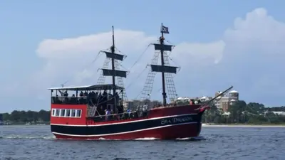 a pirate ship floating in the water at Sunbird 1104E 'Flamingo Palms' in Panama City Beach