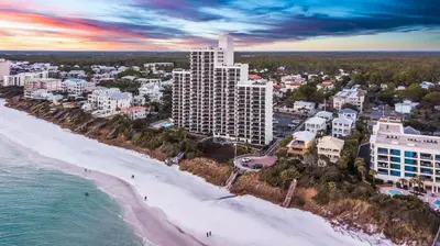 an aerial view of a resort and the beach at One Seagrove Place 0605 in Santa Rosa Beach