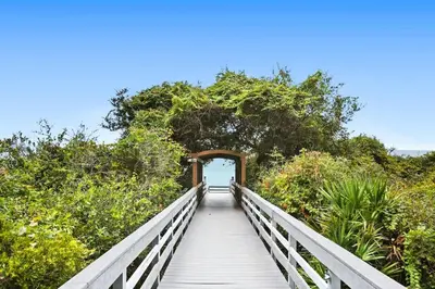 a wooden boardwalk leading to a tunnel in the middle of avisorvisorvisor at One Seagrove Place 1906 in Santa Rosa Beach