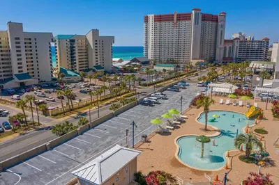an aerial view of a city with a park at Laketown Wharf #1433 in Panama City Beach