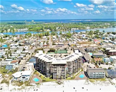 an aerial view of a resort on the beach at Pelican Walk 111 in Panama City Beach