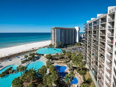 an aerial view of the hotel and the beach at Edgewater Tower II 2 in Panama City Beach