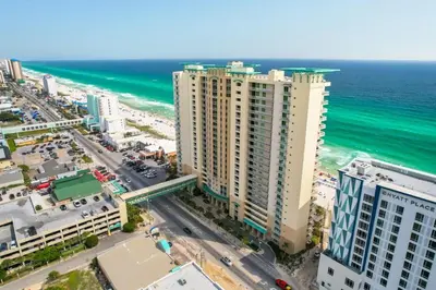 an aerial view of a city and the ocean at Aqua 1003 in Panama City Beach