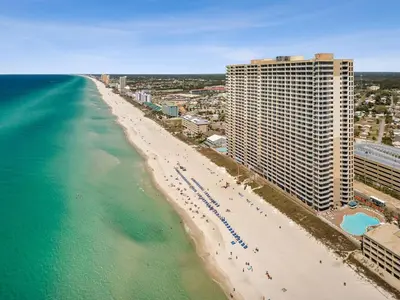 an aerial view of a beach and a building at Tidewater 2405 - Tidewater Peak Sleeps 6 - 2Br 2Ba in Panama City Beach