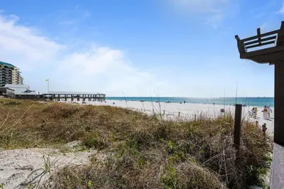 a view of a beach with a pier at Shores of Panama 2115, 2BR 2 BA, sleeps 6 in Panama City Beach