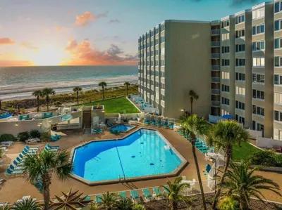 an aerial view of a resort with a pool and the ocean at Beach Front Ocean View Condo - Top of the Gulf 804 in Panama City Beach