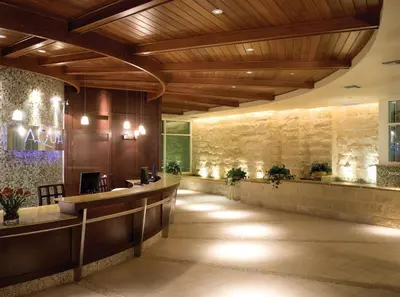 a lobby of a hotel with a bar at Aqua 2206 in Panama City Beach