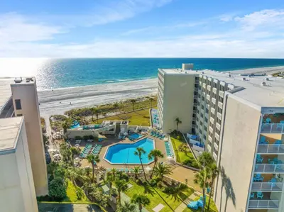 an aerial view of a hotel and the beach at Beach Front Ocean View Condo - Top of the Gulf 521 in Panama City Beach