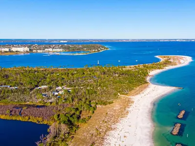 an aerial view of a beach and the ocean at Salt & Sea C in Panama City Beach