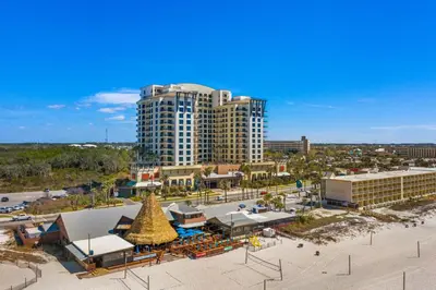an aerial view of a resort with a christmas tree at Origin 1319 - Studio King - City View - Amazing Value by Beach Haven Vacation Rentals in Panama City Beach
