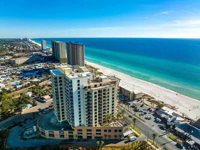 an aerial view of the beach and the ocean at Origin 1213 - Studio King - Amazing Value by Beach Haven Vacation Rentals in Panama City Beach