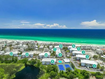 an aerial view of a resort near the beach at Beachside Villas 412 in Santa Rosa Beach
