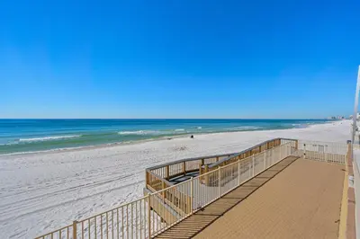 a view of the beach from the boardwalk at Treasure Island #2303 in Panama City Beach