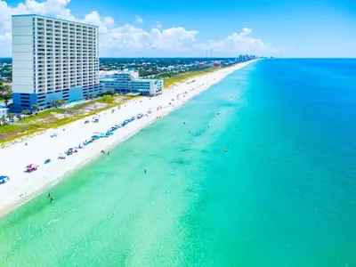 an aerial view of a beach and the ocean at Sugar Sand at Ocean Reef in Panama City Beach