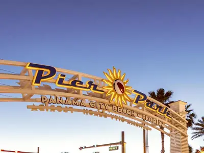 a sign for a pajama city beach break sign at Horizon Dreams A in Panama City Beach