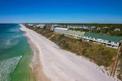an aerial view of the beach in front of the resort at Seacrest 6 l Beachfront l Bike to Alys and Rosemary Beach in Seacrest