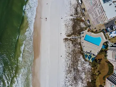 an overhead view of a beach and the ocean at Dunes of Panama E1702 - Sunrise & Sea Breezes in Panama City Beach