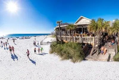 a group of people on the beach at a restaurant at Seychelles 207 in Panama City Beach