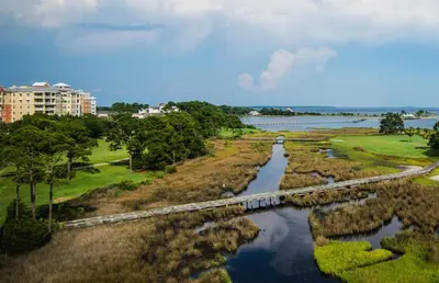 an aerial view of a river with a bridge at Splash 207E in Panama City Beach