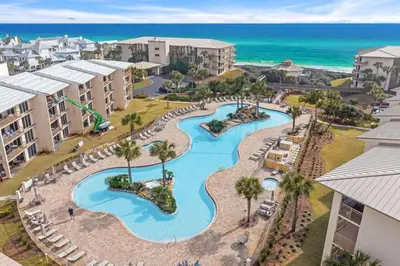 an aerial view of the water park at the resort at High Pointe Resort 414 in Rosemary Beach