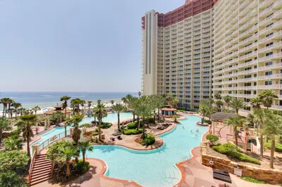 an aerial view of the pool at the resort at Shores of Panama #1421 by Book That Condo in Panama City Beach