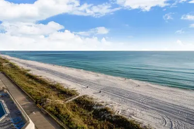 an aerial view of a beach with the ocean at Aquavista Condominiums #206-W by Book That Condo in Panama City Beach