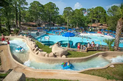 a water park with people in a water slide at Edgewater Tower 2-805 in Panama City Beach