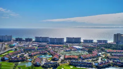 an aerial view of a resort next to the ocean at Edgewater Tower III #608 in Panama City Beach