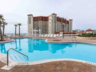 a large swimming pool in front of a hotel at Laketown Wharf 1907 in Panama City Beach