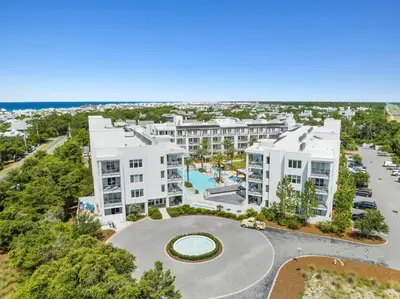 an aerial view of the apartment buildings at the resort at The Pointe on 30A by Panhandle Getaways in Rosemary Beach