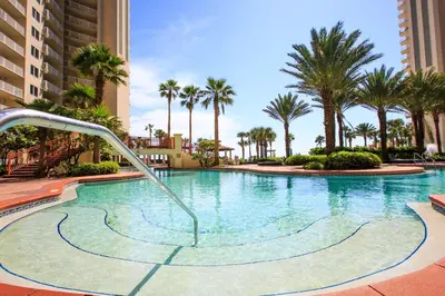 a swimming pool with a water slide in a resort at Shores of Panama 204 - 2nd Floor 2 Bedroom Sleeps 8, Same Floor Reserved Parking, Free Fun condo in Panama City Beach